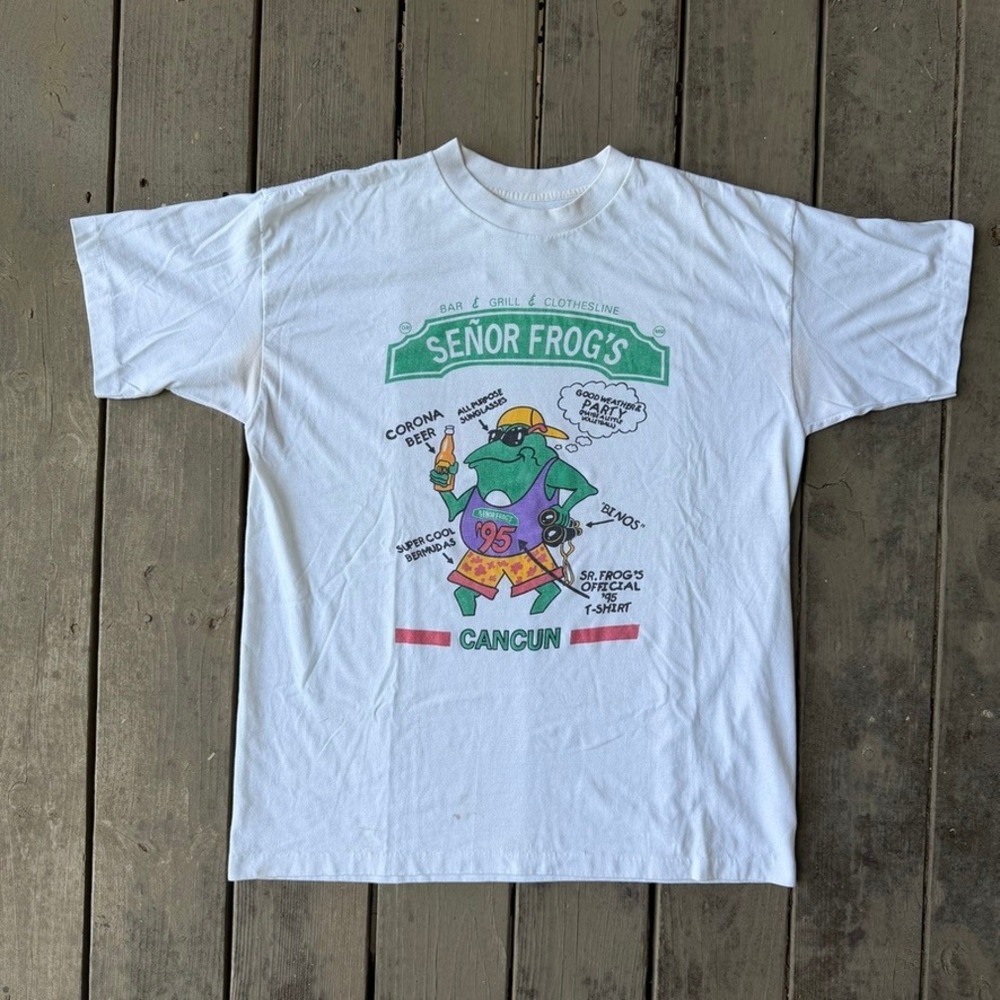 Vintage 1995 Senor Frog's Cancun Official Party T-Shirt White Large 90s Graphic